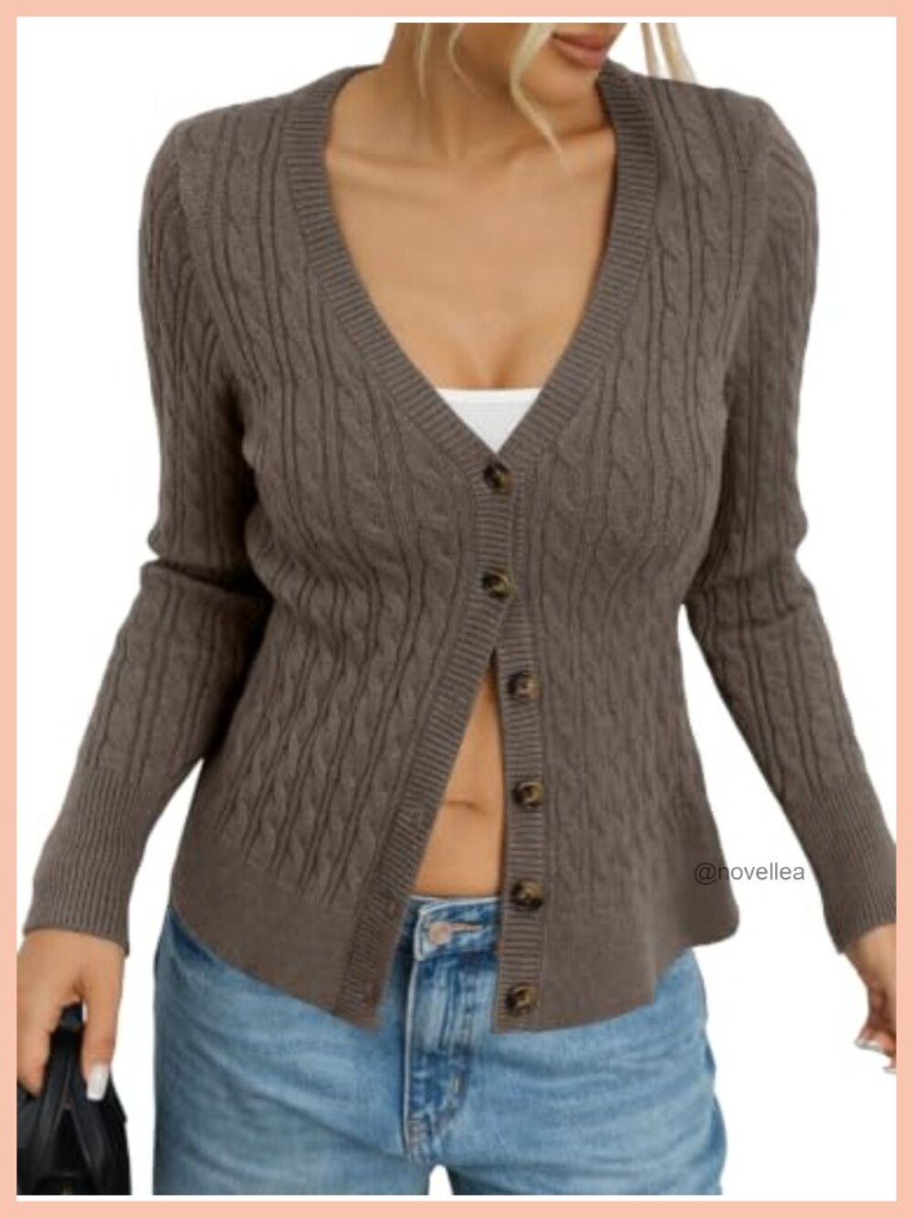 Cable Knit V-Neck Button Down Cardigan Chunky Knit Sweater